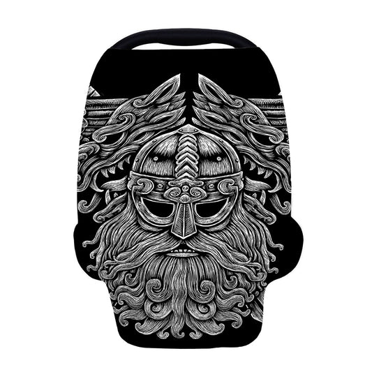 Black And White Odin With Wolfs Print Baby Seat Cover
