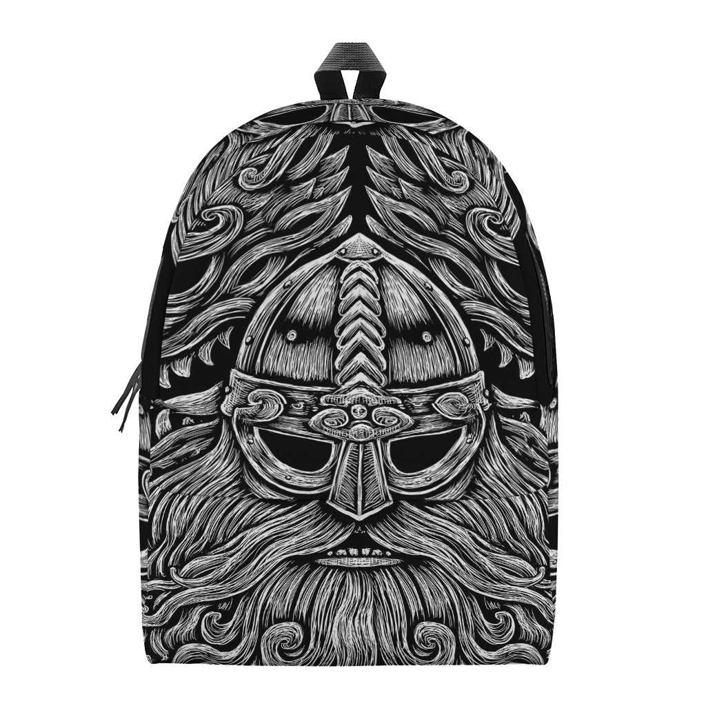 Black And White Odin With Wolfs Print Backpack