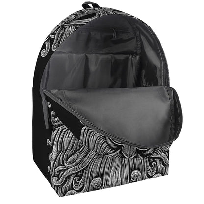 Black And White Odin With Wolfs Print Backpack