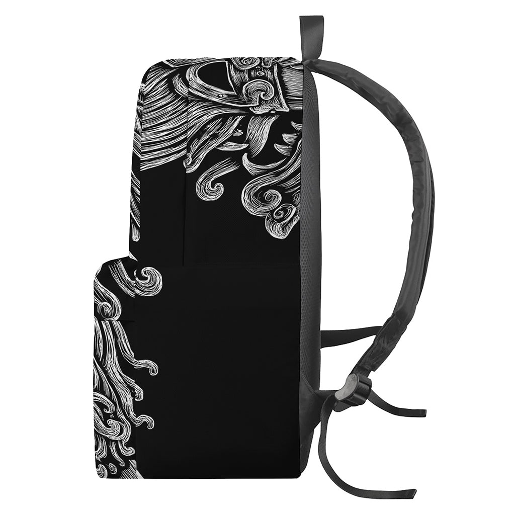 Black And White Odin With Wolfs Print Backpack