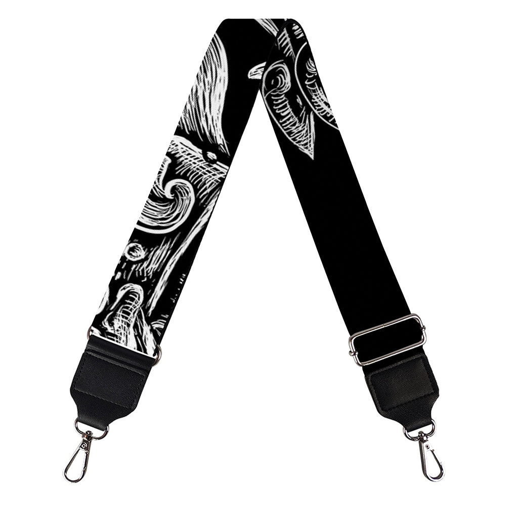Black And White Odin With Wolfs Print Bag Strap