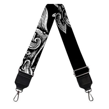 Black And White Odin With Wolfs Print Bag Strap