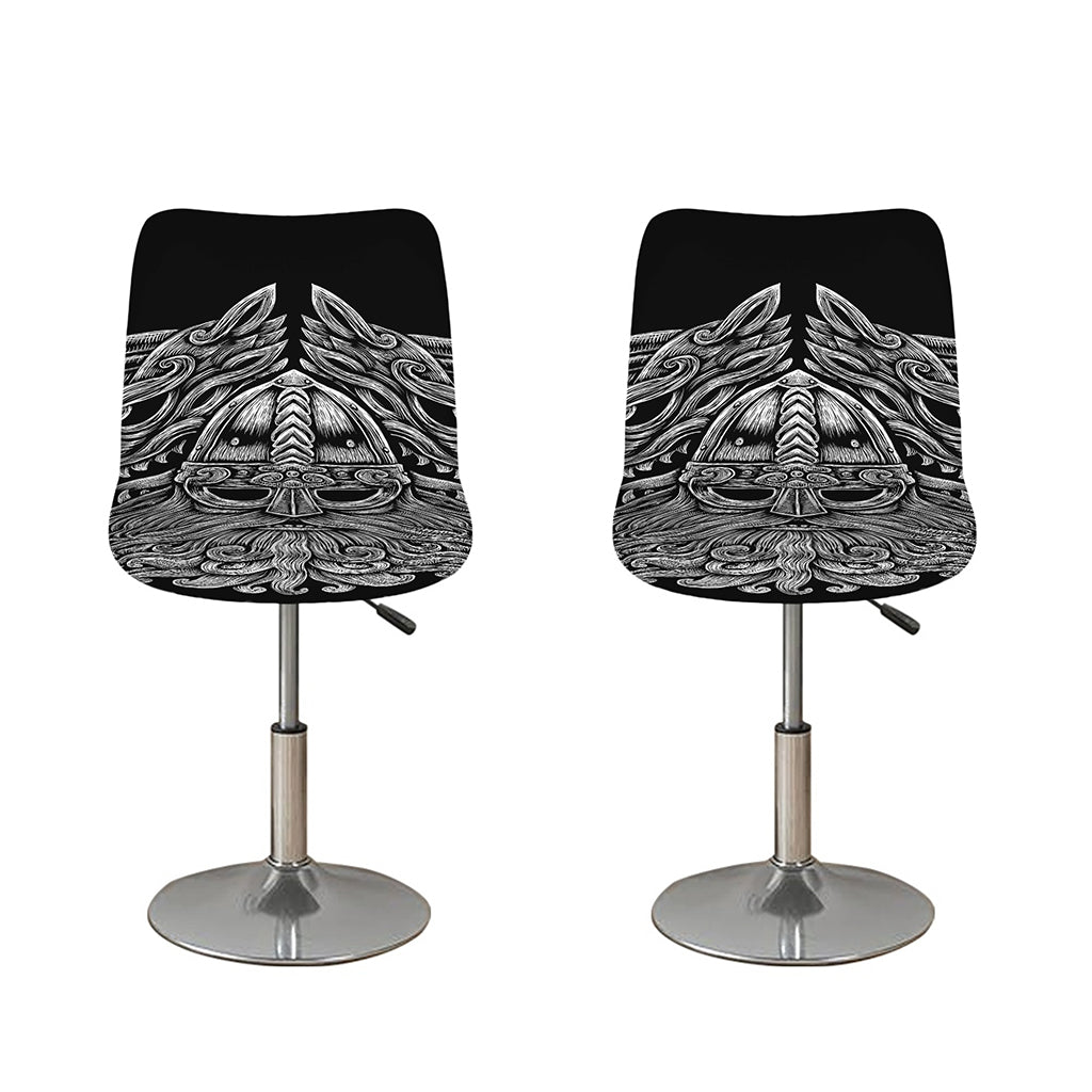 Black And White Odin With Wolfs Print Bar Stool Covers