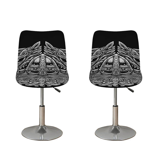Black And White Odin With Wolfs Print Bar Stool Covers