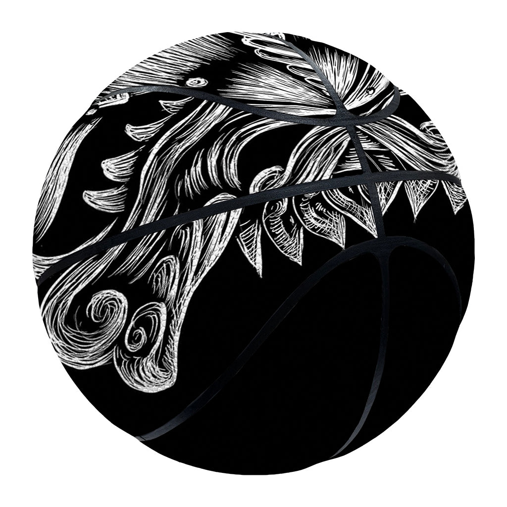 Black And White Odin With Wolfs Print Basketball