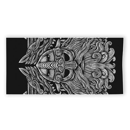 Black And White Odin With Wolfs Print Beach Towel