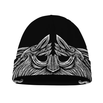 Black And White Odin With Wolfs Print Beanie