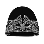Black And White Odin With Wolfs Print Beanie