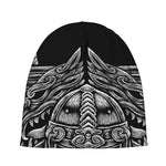 Black And White Odin With Wolfs Print Beanie