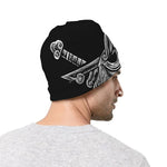 Black And White Odin With Wolfs Print Beanie