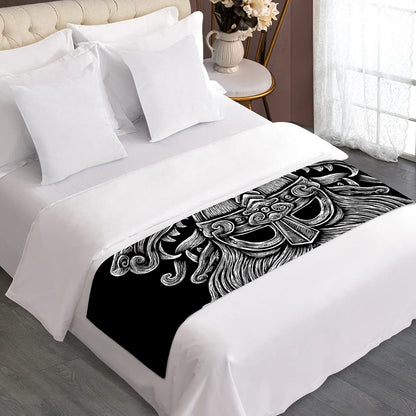 Black And White Odin With Wolfs Print Bed Runner