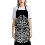 Black And White Odin With Wolfs Print Bib Apron With Pocket