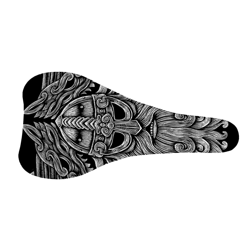 Black And White Odin With Wolfs Print Bicycle Seat Cover
