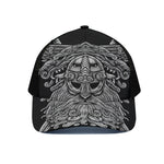 Black And White Odin With Wolfs Print Black Mesh Trucker Cap