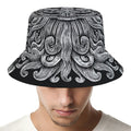Black And White Odin With Wolfs Print Bucket Hat