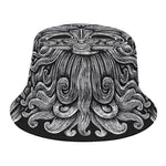 Black And White Odin With Wolfs Print Bucket Hat