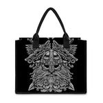 Black And White Odin With Wolfs Print Canvas Tote Bag