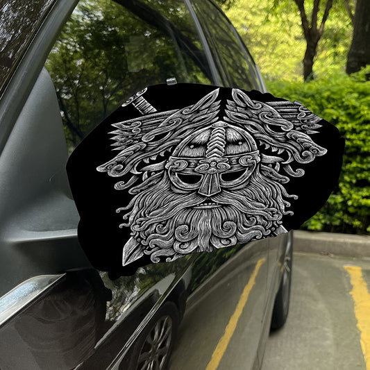 Black And White Odin With Wolfs Print Car Side Mirror Covers
