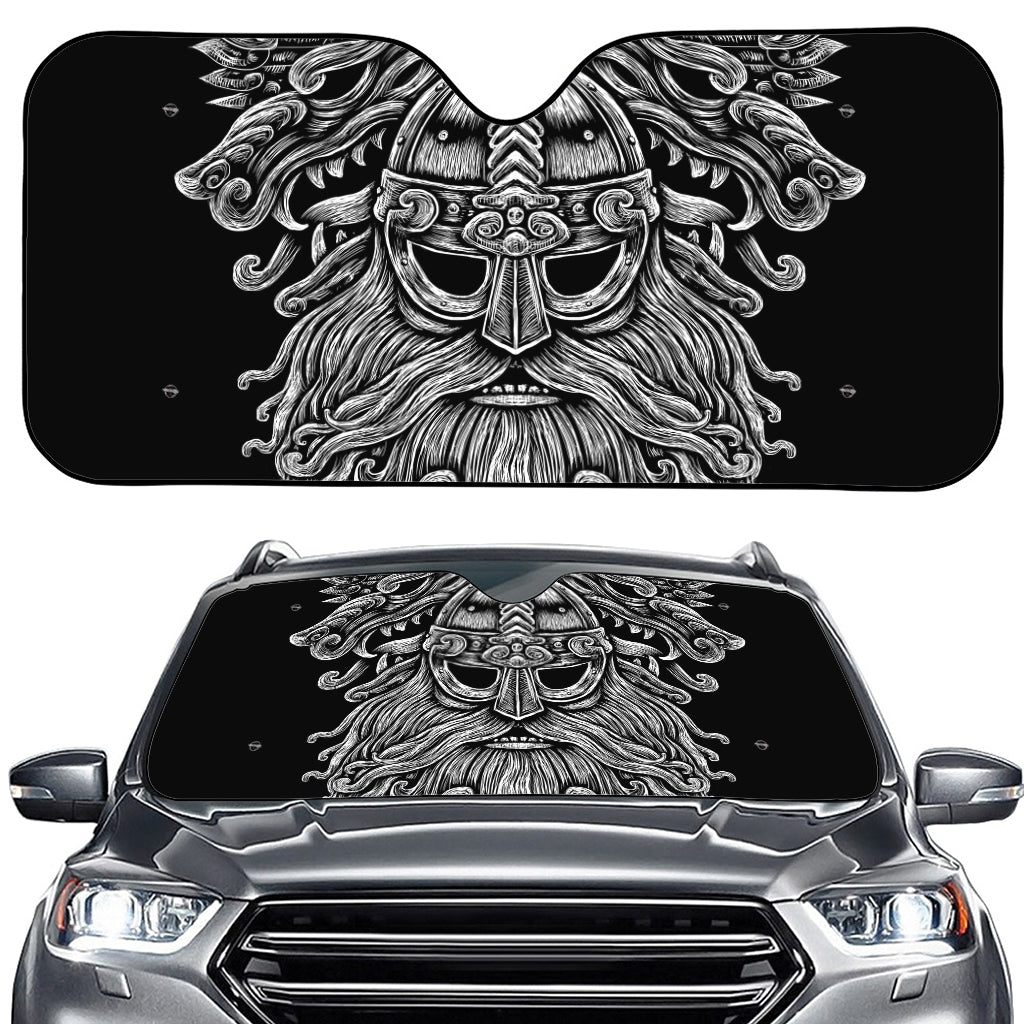 Black And White Odin With Wolfs Print Car Windshield Sun Shade