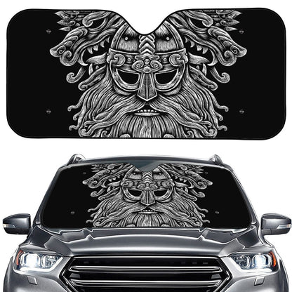 Black And White Odin With Wolfs Print Car Windshield Sun Shade