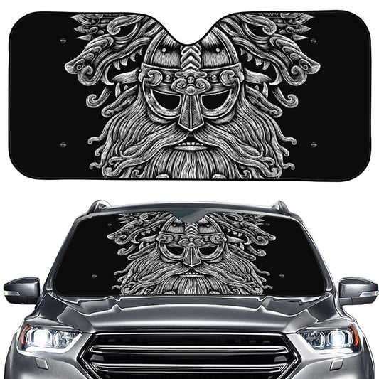 Black And White Odin With Wolfs Print Car Windshield Sun Shade