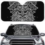 Black And White Odin With Wolfs Print Car Windshield Sun Shade