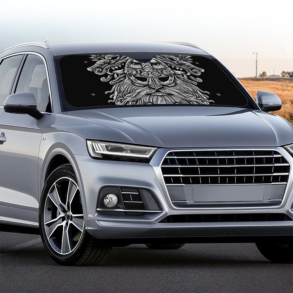 Black And White Odin With Wolfs Print Car Windshield Sun Shade