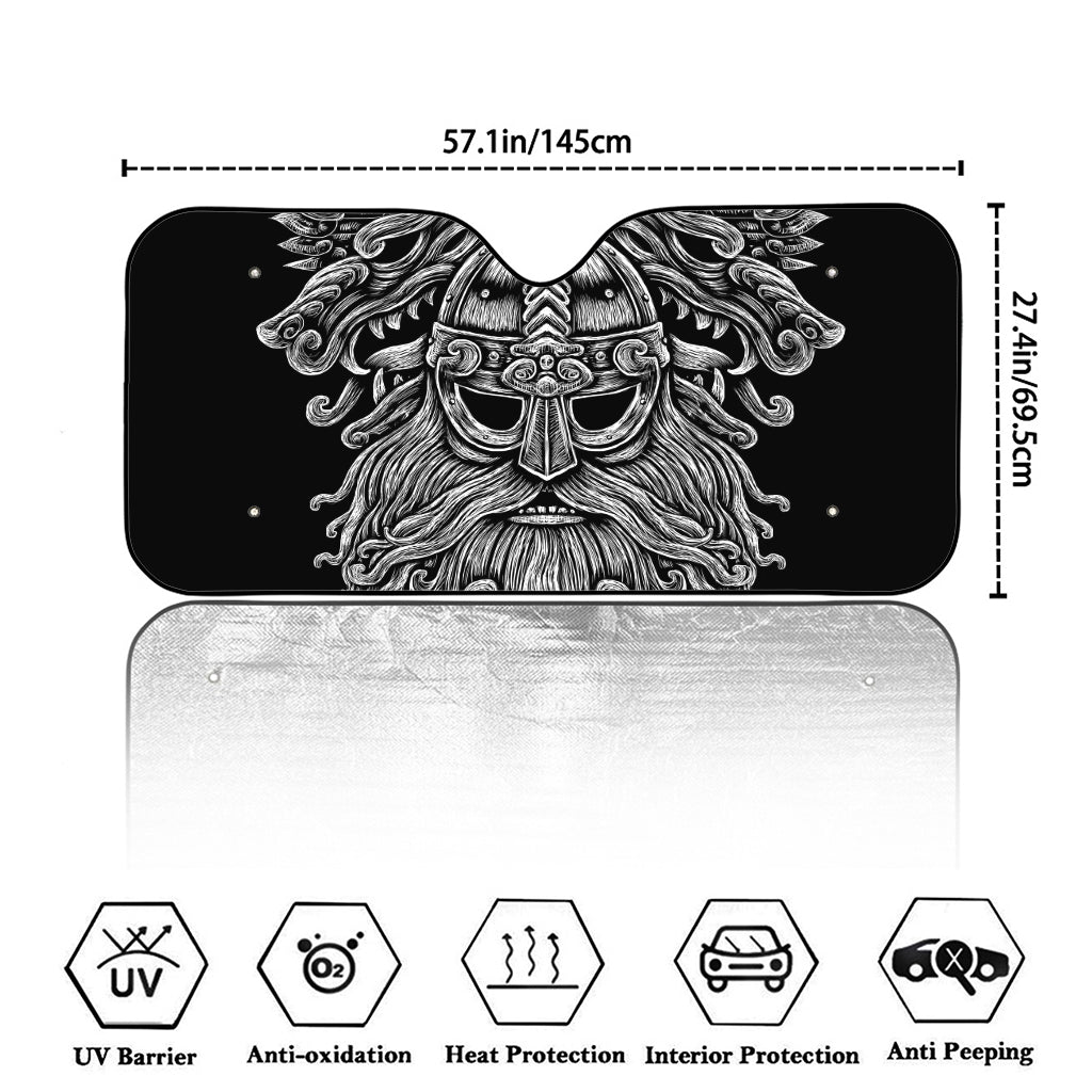 Black And White Odin With Wolfs Print Car Windshield Sun Shade