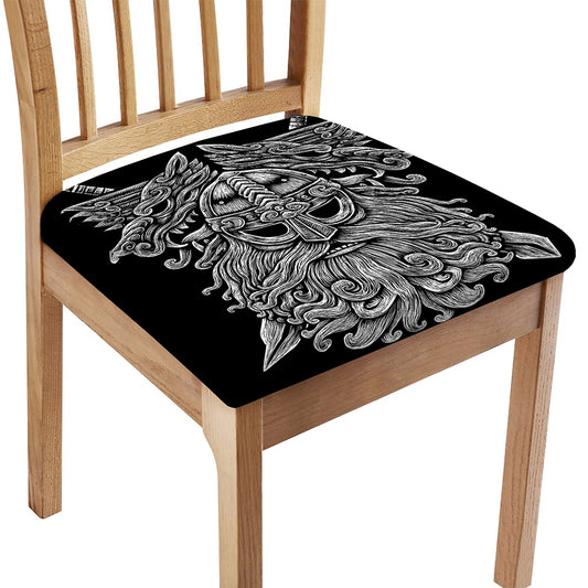 Black And White Odin With Wolfs Print Chair Cushion Cover