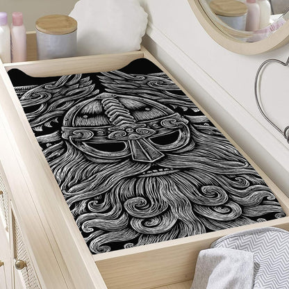 Black And White Odin With Wolfs Print Changing Pad Cover