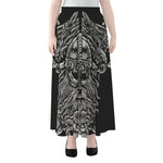 Black And White Odin With Wolfs Print Chiffon Maxi Skirt