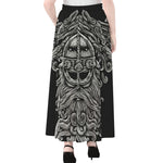Black And White Odin With Wolfs Print Chiffon Maxi Skirt