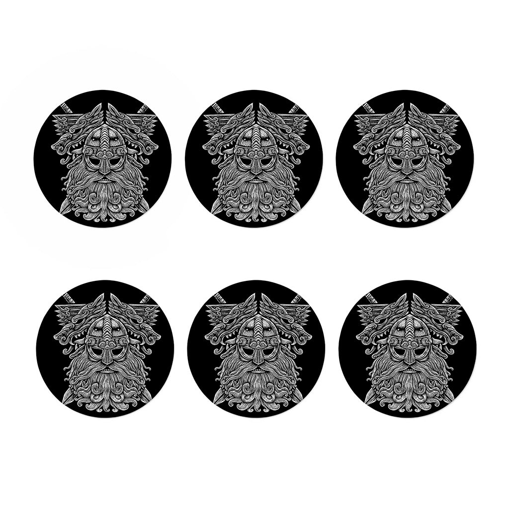 Black And White Odin With Wolfs Print Coaster Set
