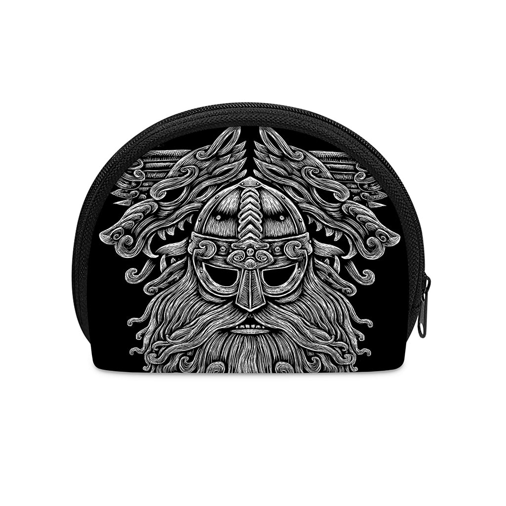 Black And White Odin With Wolfs Print Coin Purse