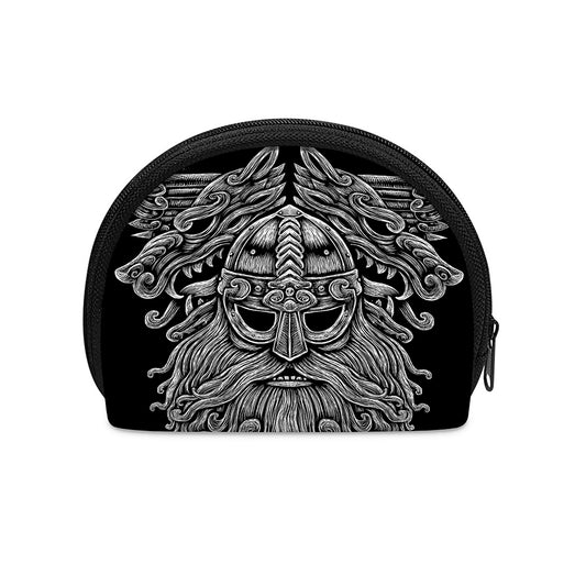 Black And White Odin With Wolfs Print Coin Purse