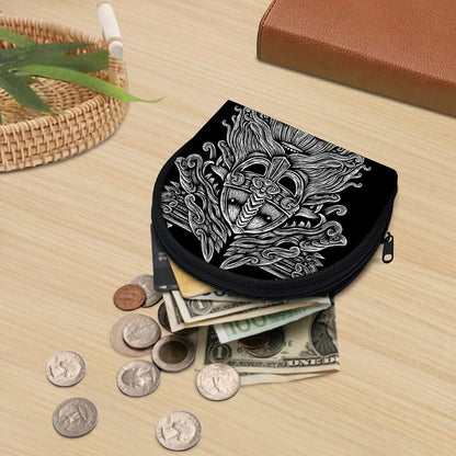 Black And White Odin With Wolfs Print Coin Purse
