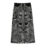 Black And White Odin With Wolfs Print Cotton Front Slit Maxi Skirt