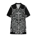 Black And White Odin With Wolfs Print Cotton Hawaiian Shirt