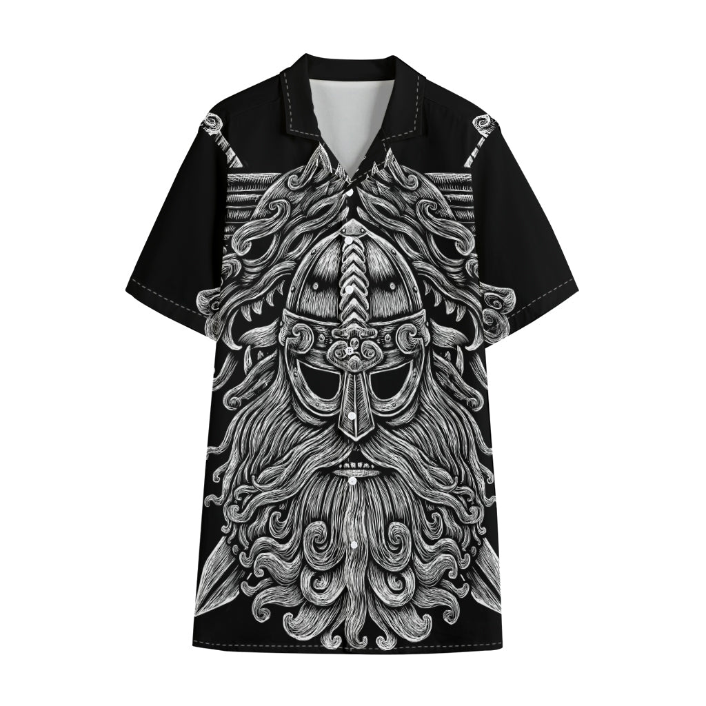 Black And White Odin With Wolfs Print Cotton Hawaiian Shirt