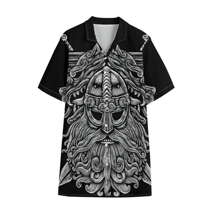 Black And White Odin With Wolfs Print Cotton Hawaiian Shirt
