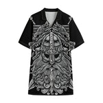 Black And White Odin With Wolfs Print Cotton Hawaiian Shirt
