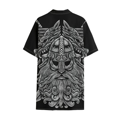 Black And White Odin With Wolfs Print Cotton Hawaiian Shirt