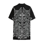 Black And White Odin With Wolfs Print Cotton Hawaiian Shirt