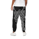 Black And White Odin With Wolfs Print Cotton Pants