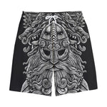 Black And White Odin With Wolfs Print Cotton Shorts