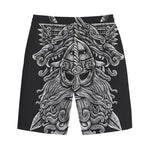 Black And White Odin With Wolfs Print Cotton Shorts