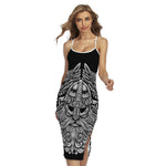 Black And White Odin With Wolfs Print Cross Back Cami Dress
