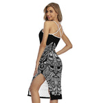 Black And White Odin With Wolfs Print Cross Back Cami Dress
