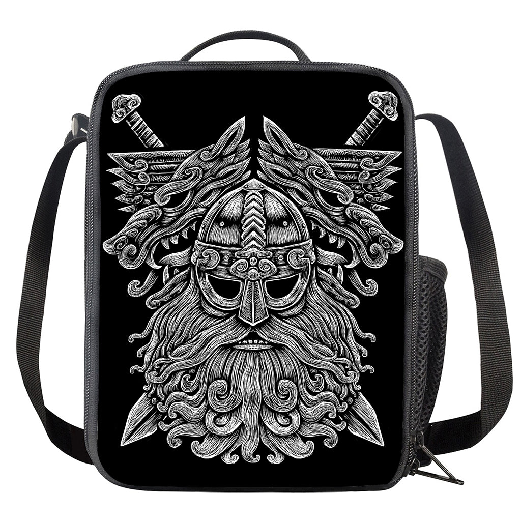Black And White Odin With Wolfs Print Crossbody Lunch Bag