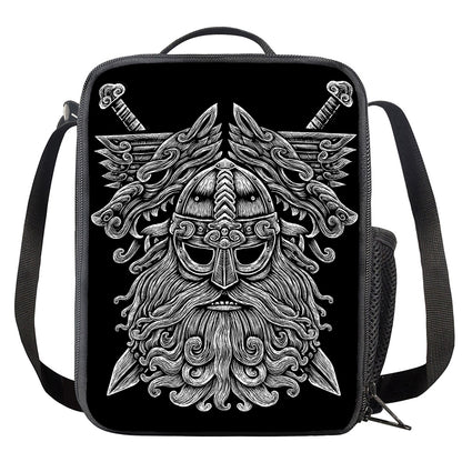 Black And White Odin With Wolfs Print Crossbody Lunch Bag